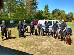 Przewodnicy wraz z psami podczas szkolenia